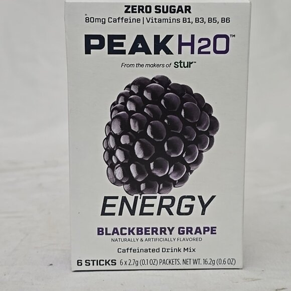 PEAK H2O By Stur ENERGY BlackBerry Grape 6 PACK 36 Count Drink Mix Enhancer - Picture 2 of 7
